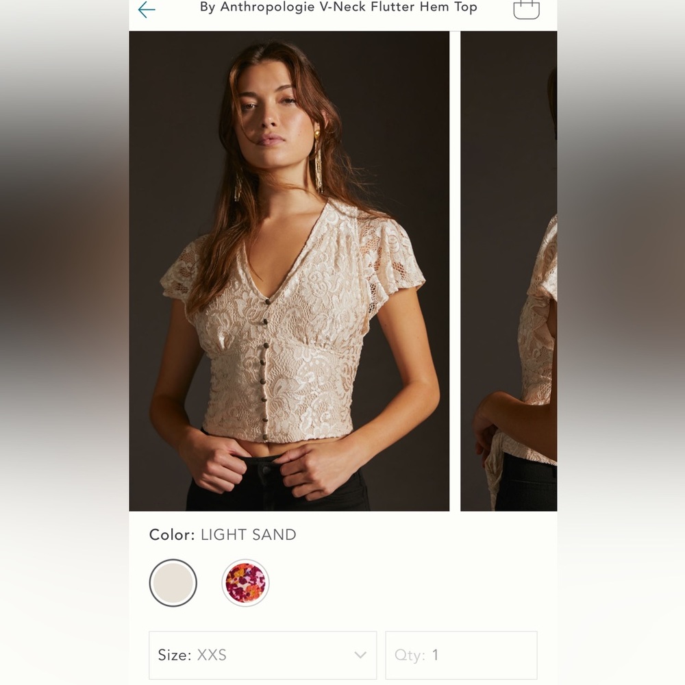 Anthropologie V-Neck Flutter Hem top size xxsmall